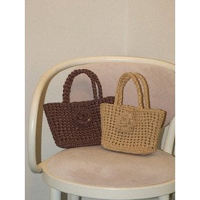 Camellia Handmade Crochet Raffia Mini Tote Bag _ Natural Beige