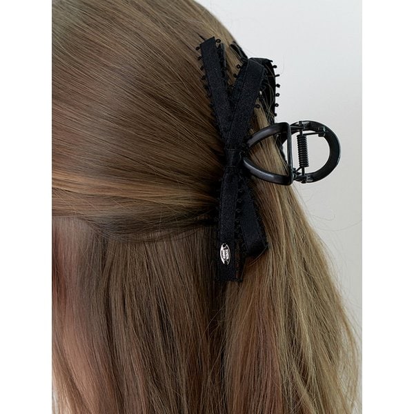 vintage fringe ribbon claw - black