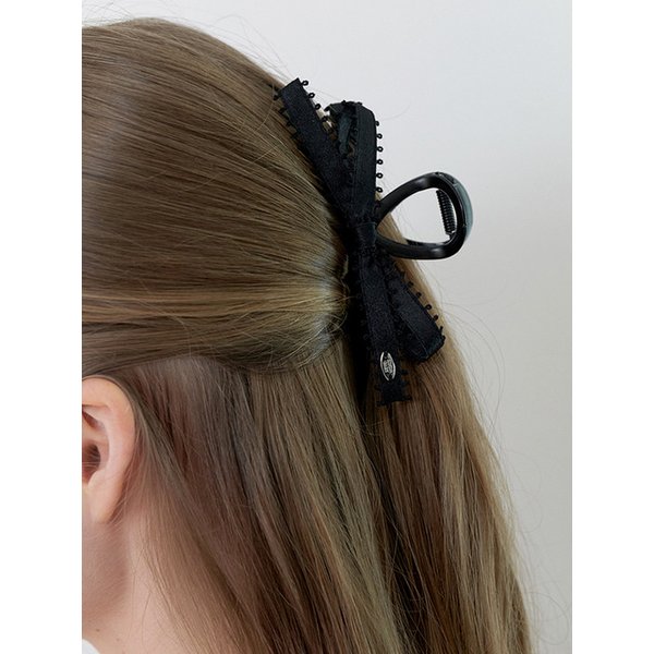 vintage fringe ribbon claw - black