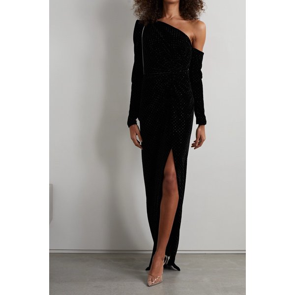 셈셈 One-shoulder Ruched Embellished Velvet Gown 블랙 27086482324514363