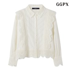 페미닌 펀칭 버튼업 프릴 긴팔 블라우스 (GOCBA010D)