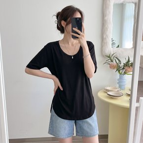 헤이스부드러운 레이온 스판 유넥 루즈핏 무지 여름 반팔 티셔츠 이너 흰티
