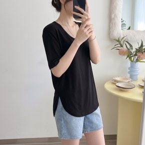 헤이스부드러운 레이온 스판 유넥 루즈핏 무지 여름 반팔 티셔츠 이너 흰티