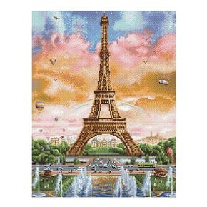 DIY 보석십자수 패브릭형 에펠탑과 열기구 40x50