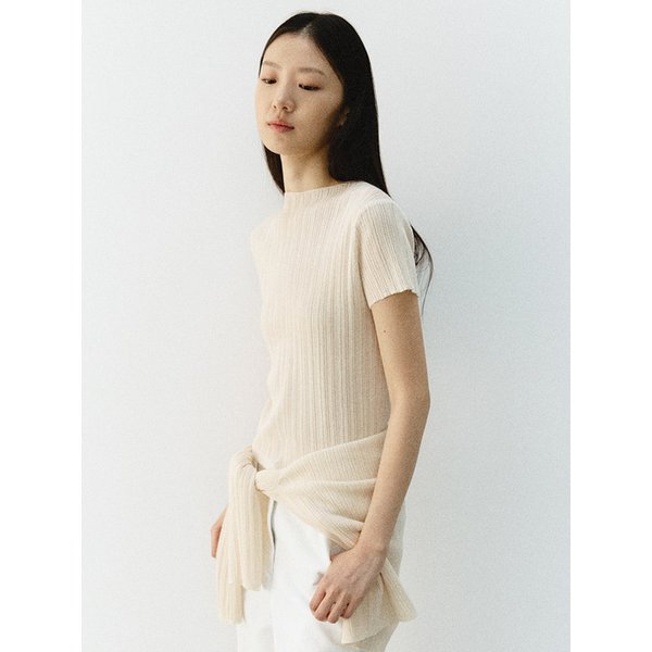 코튼 립 반팔 니트_BUTTER