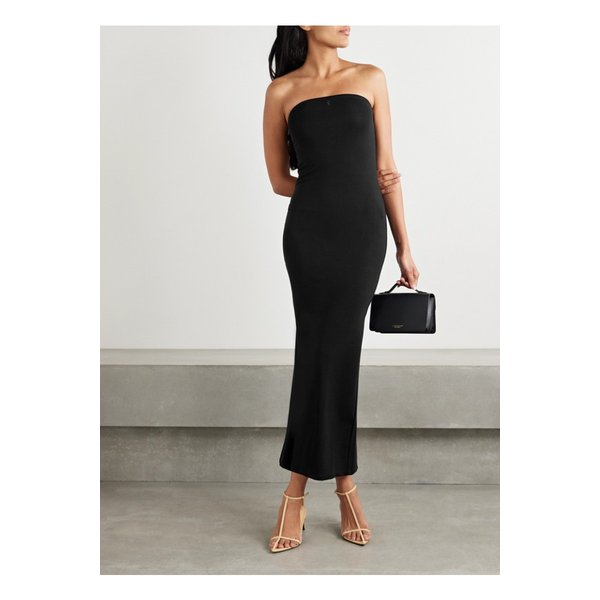 더파크 케이트 스트랩리스 스트레치 텐셀™ 저지 미디 드레스 블랙 1647597357749363