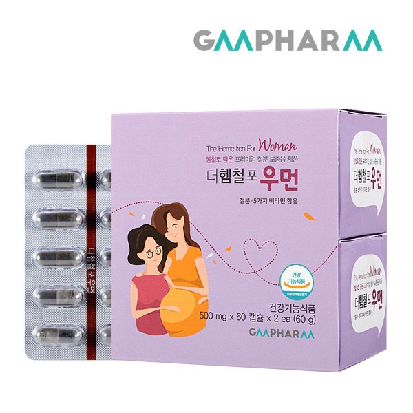 [지엠팜 본사공식] 더헴철포우먼 / 2개월분 (임산부 철분제 / 헴철100% +비타민D 1000IU)