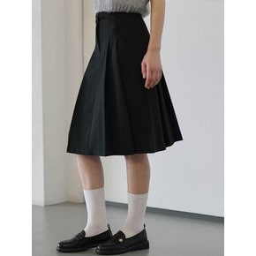 Belt Pleats Midi Skirt [Black]