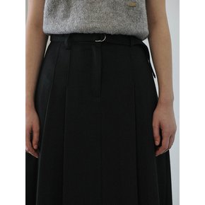 Belt Pleats Midi Skirt [Black]