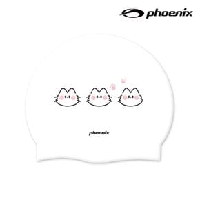 PSC-03 디자인 실리콘 수영모 냥냥웨이브 화이트