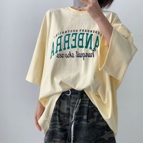 캔버라레터링 라운드박스 반팔롱티셔츠 여름데일리 오버핏 빅사이즈 면캐주얼_P424149745