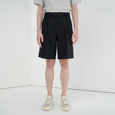 COQ LINEN PLEATS SHORTS_BLACK