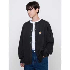 [UNISEX]플라워도트 자수 니트 라운드 가디건_차콜