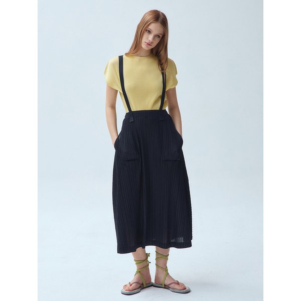 서스펜더 커브 플리츠 롱 스커트_2colors