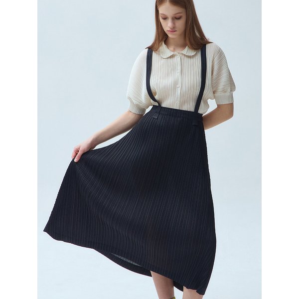 서스펜더 커브 플리츠 롱 스커트_2colors