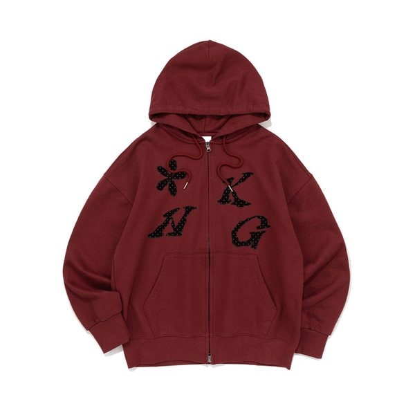 FLOWER DOT GRAPHIC HOOD ZIP-UP (BURGUNDY)