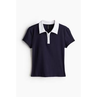 H&M 크롭트 폴로셔츠 네이비 블루/화이트 1255494002