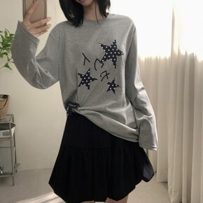 카와이 일어 스타 프린팅 오버펏 긴팔티셔츠4color