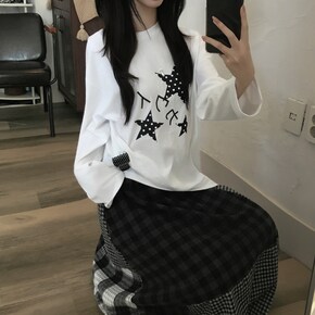 카와이 일어 스타 프린팅 오버펏 긴팔티셔츠4color