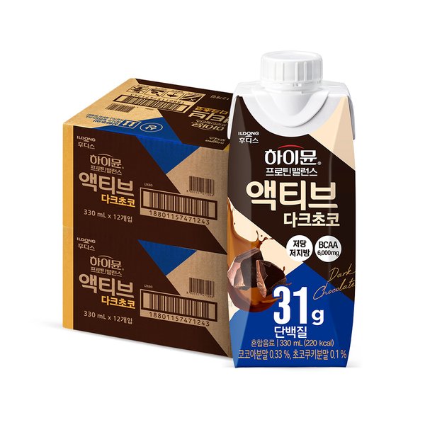 하이뮨 프로틴 밸런스 액티브 다크초코 2박스 (330ml 총24입) /단백질 31g 고단백 음료