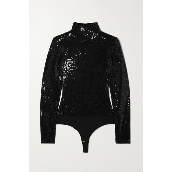 Sequined Crepe Turtleneck Thong Bodysuit 블랙 25185454455914160