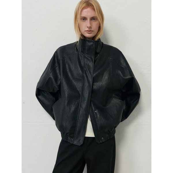 [3차 리오더] HIGH-NECK LEATHER BLOUSON JACKET_BLACK