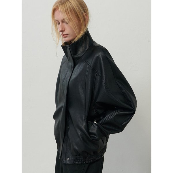 [3차 리오더] HIGH-NECK LEATHER BLOUSON JACKET_BLACK
