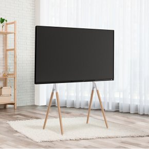 EdgeM 화이트 TV스탠드 이젤형 티비거치대 삼성 LG 중소기업 호환 대형 원목 다리 이동식