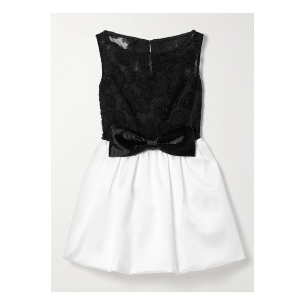 개더 새틴 장식 튤 미니 드레스 화이트 1647597358037053