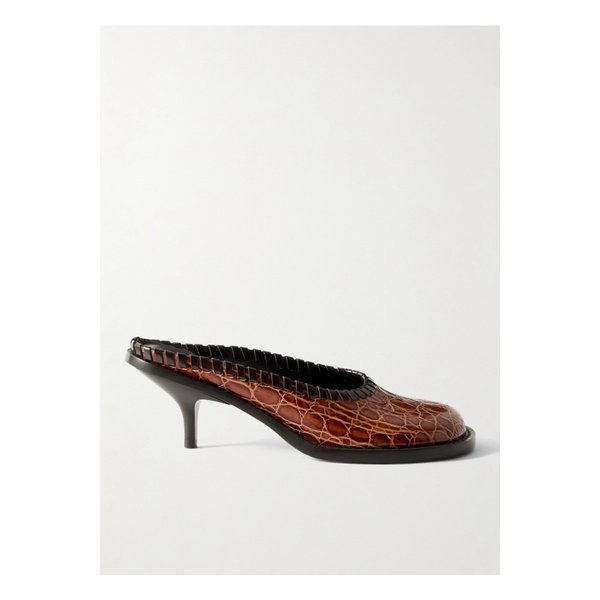 크로커다일 이펙트 가죽 뮬 탠 브라운 46376663162923499