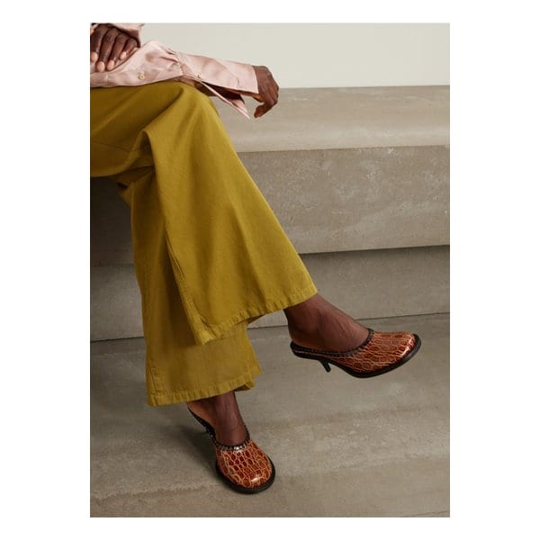 크로커다일 이펙트 가죽 뮬 탠 브라운 46376663162923499