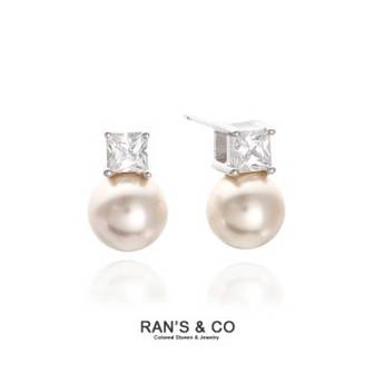 RAN'S&CO [란스앤코] 스와로브스키크리스탈 8mm진주 스퀘어 귀걸이 (실버92.5%)