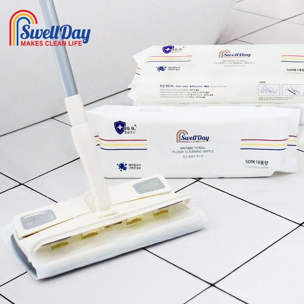 막대걸레 + 항균 물걸레 청소포 100매 (50매입 2개)