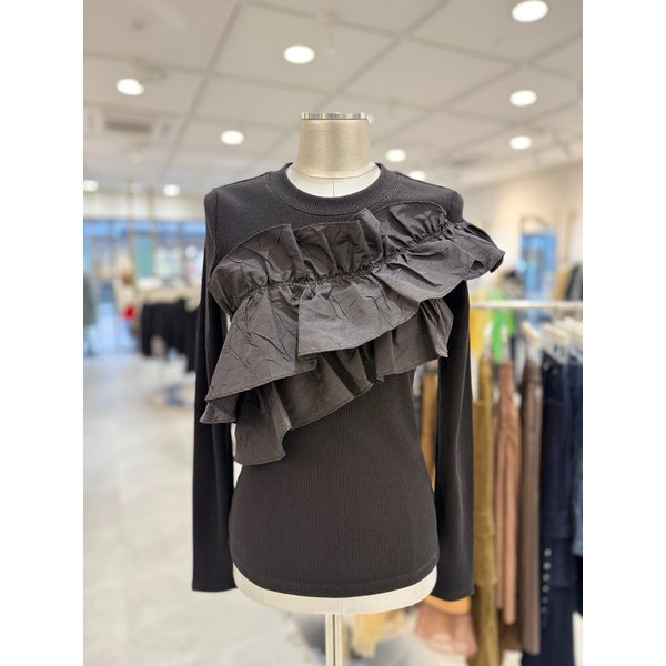 [부산점] 언발 프릴 포인트 라운드넥 티셔츠 ES1CL661