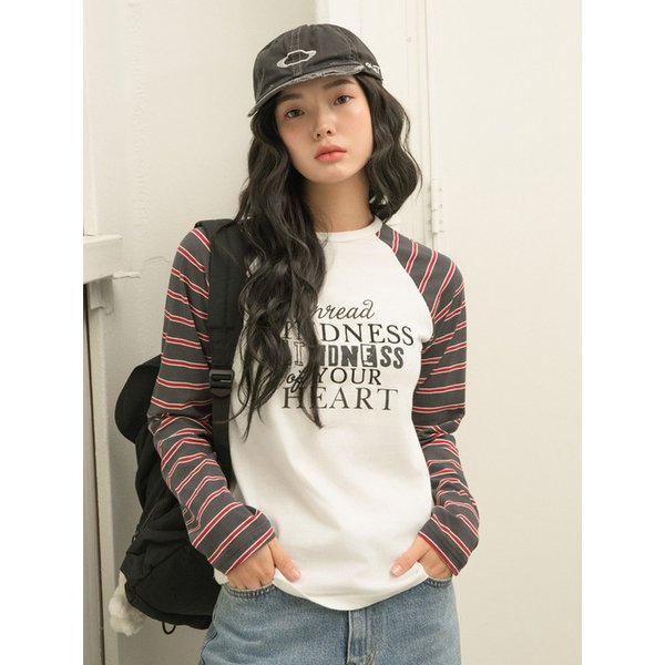 레터링 스트라이프 래글런 티셔츠 2color