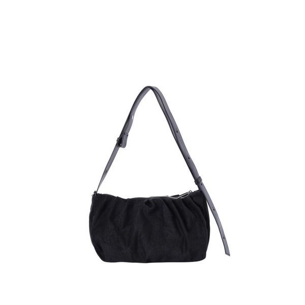 SHIRRING SHOULDER AND CROSS BAG BLACK
