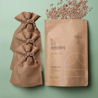 온다숲 제올라이트 정화석 1kg + 부직포M3개 국내산 인테리어 탈취 제습 가습