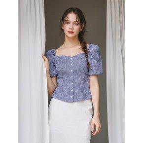 HEART NECK PUFF SLEEVES BLOUSE_BLUE