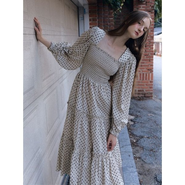 dot smocking frill dress