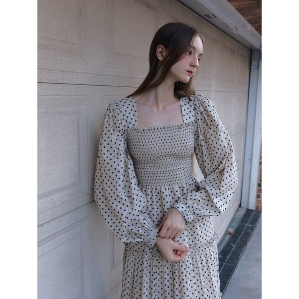 dot smocking frill dress