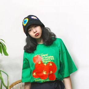 오버핏 코튼 그린토마토 라운드 티셔츠n901_P346599446