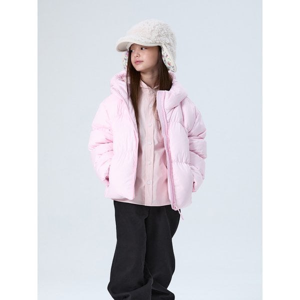 KIDS W 글램 셔링 후드 다운 Baby Pink