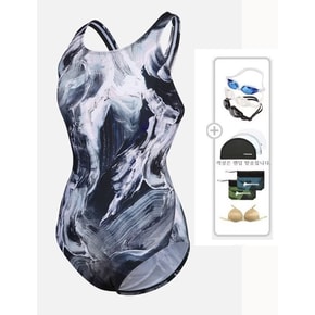 여성 마블 FLEX BACK 원피스수영복,수경,수모,가방5종세트 블랙 LS2D808
