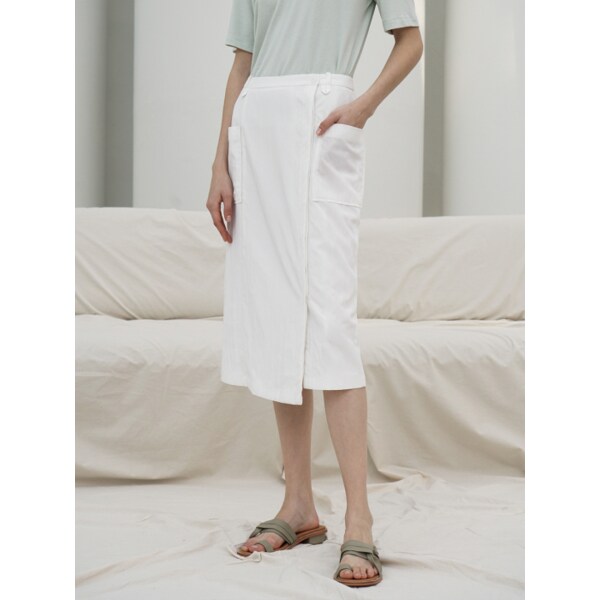 ASYMMETRIC HEM CRINKLED MIDI SKIRT