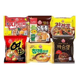 오뚜기 진라면 10입 + 열라면 10입 + 오동통면 5입 + 참깨라면 4입 + 진짬뽕 4입 + 짜슐랭 5입