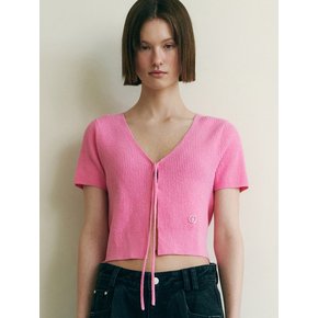 V-NECK RIBBON STRING CROP CARDIGAN PK