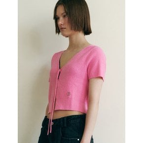 V-NECK RIBBON STRING CROP CARDIGAN PK