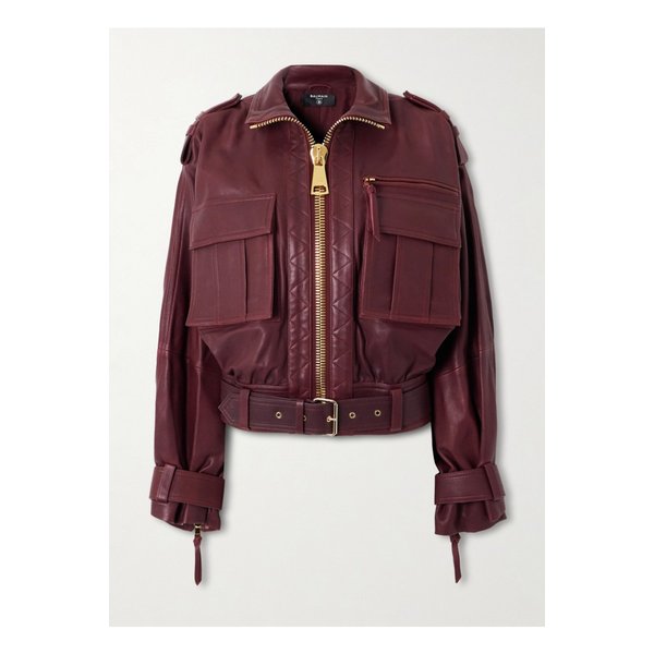 벨트 가죽 보머 재킷 버건디 46376663162910959