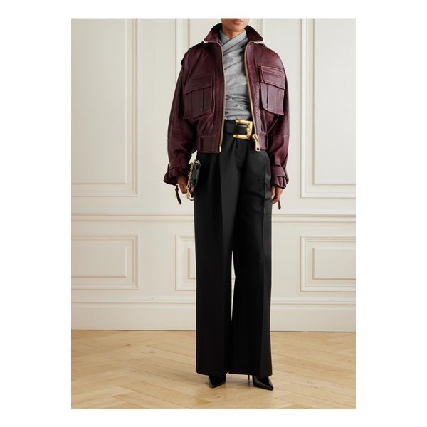 벨트 가죽 보머 재킷 버건디 46376663162910959