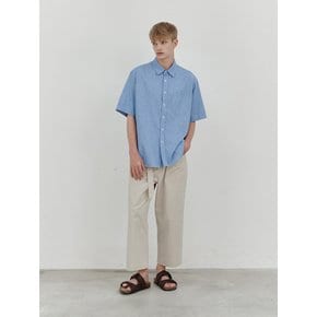 Linen denim double pocket 1/2 shirt (light blue)